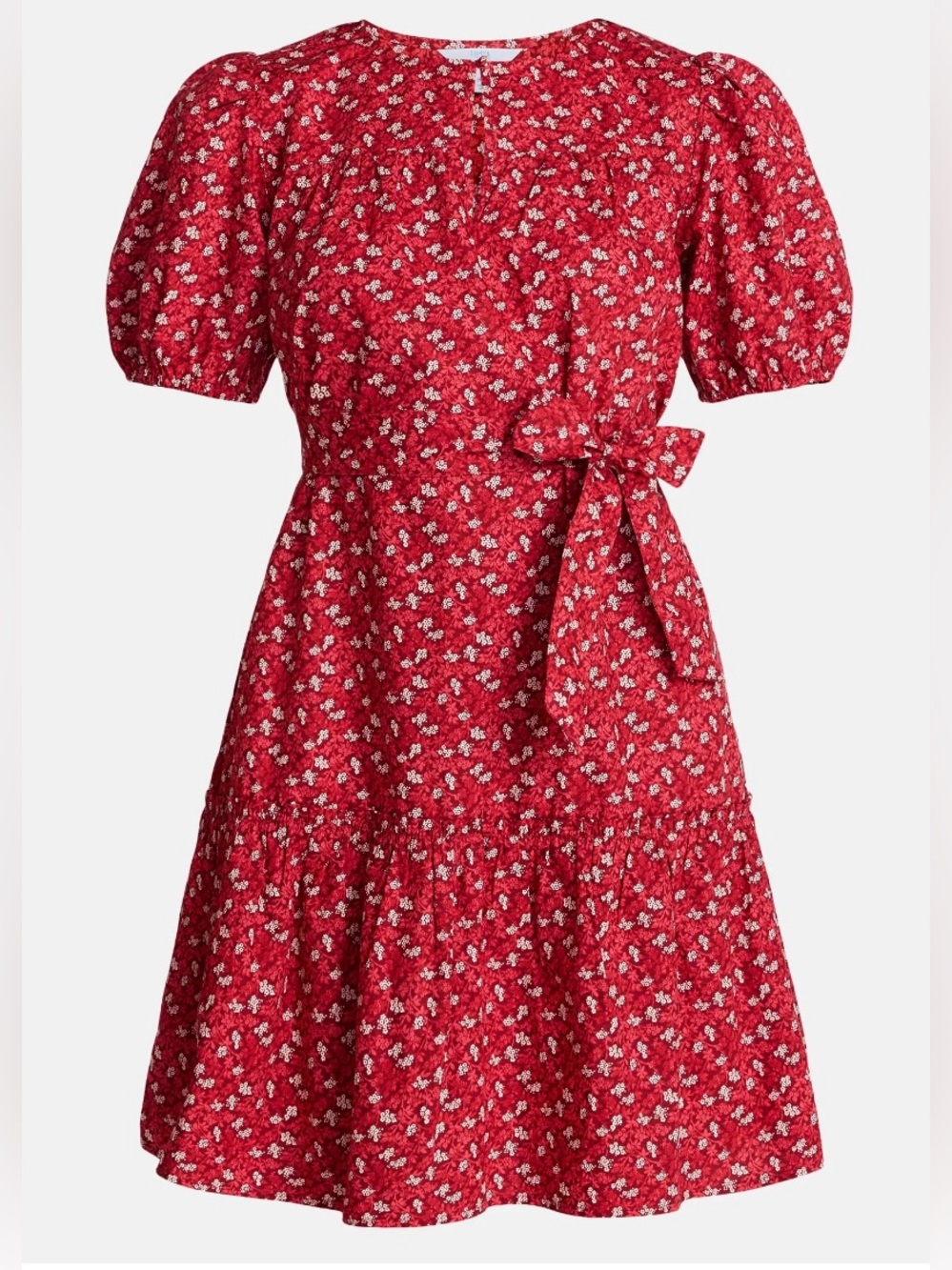 Time and Tru Red Floral Puff Sleeve Cotton Mini Dress S 4-6 NWT